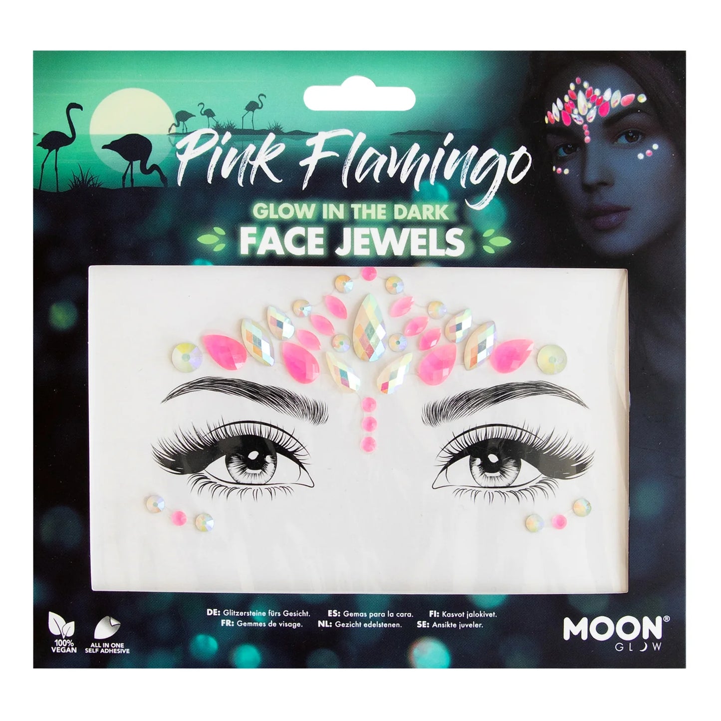 pink flamingo face gems glow in the dark, pink flamingo glow in the dark face gems