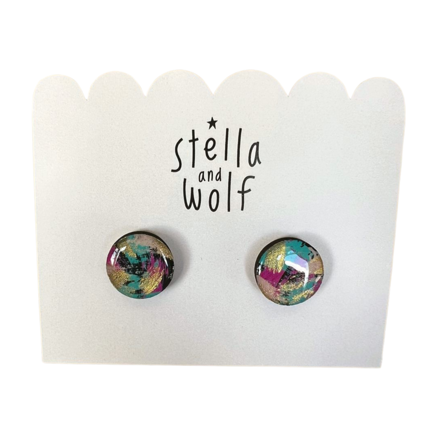 Festival Earrings, Round Shaped with Absract colours, colours include pinks, greens, golds and black, galaxy design made of wood and handmade festival earings.