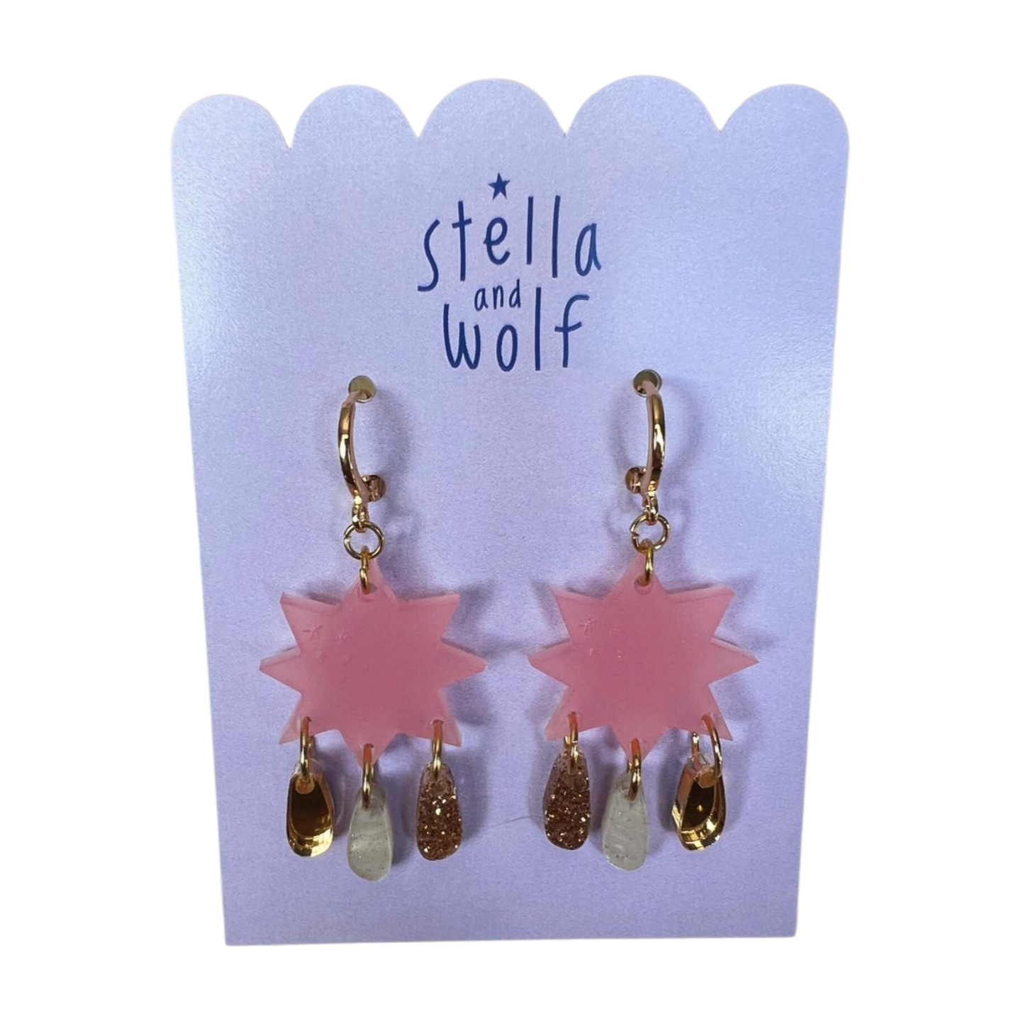 Festival Earings - Star Shaped - Dangly Earrings Pink - Festival Earrings