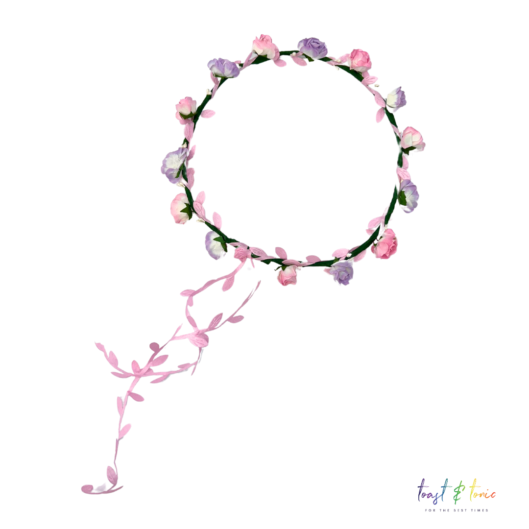 Flower Hair Garland, Baby Pink & Lilac Flower Head Garland With Baby Pink Trail