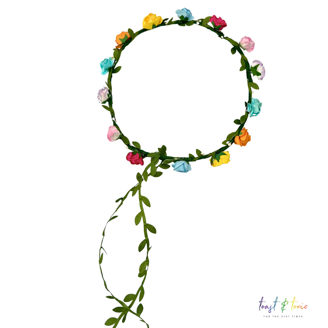 Flower Hair Garland - Multi Coloured Flower Head Garland With Green Trail