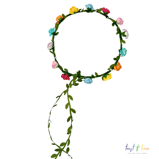 Flower Hair Garland - Multi Coloured Flower Head Garland With Green Trail