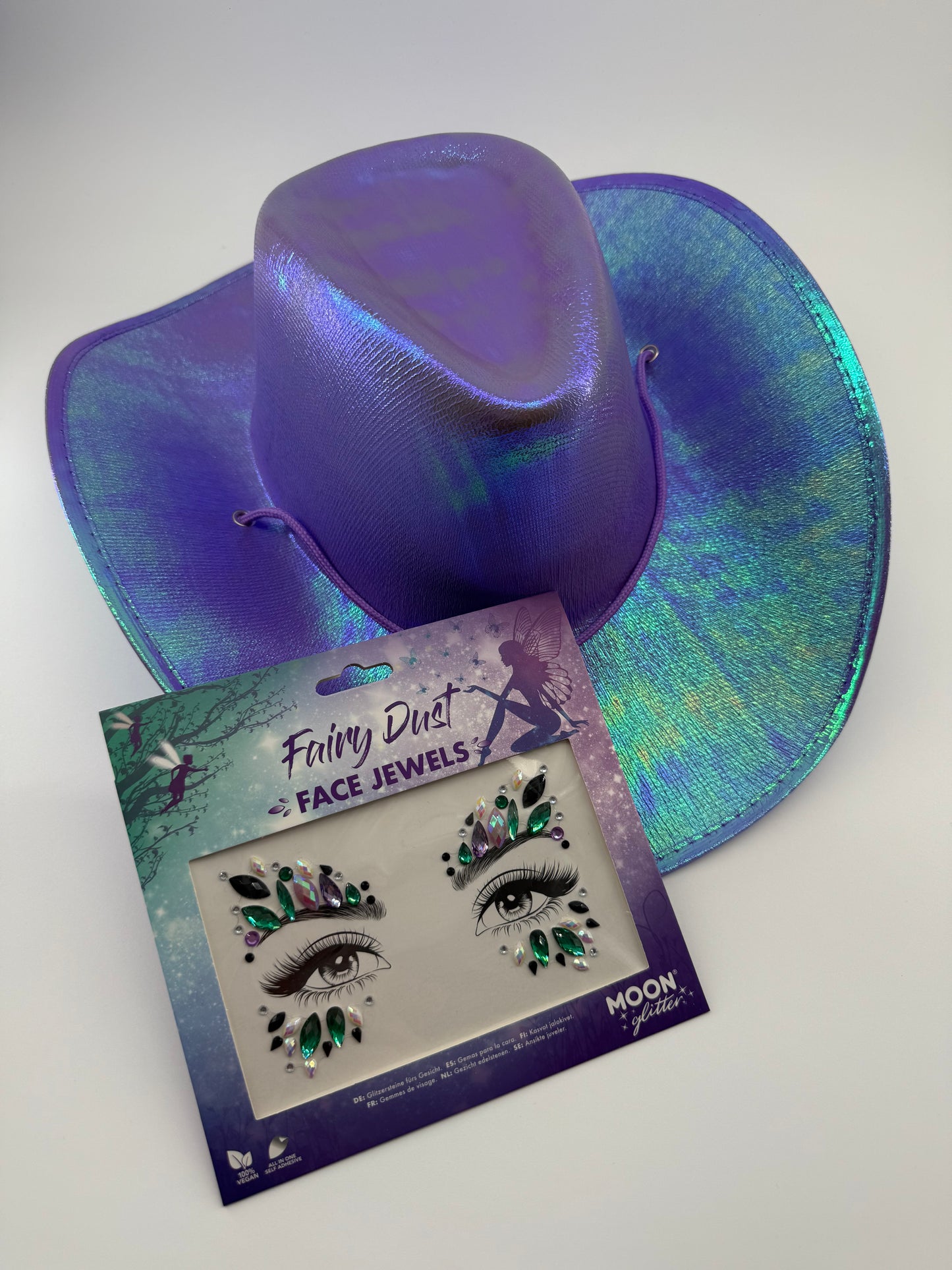 Cowboy hat, face jewel bundle, purple, perfect for festivals