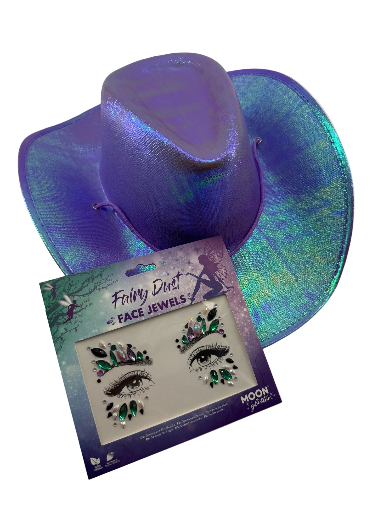 Cowboy hat, face jewel bundle, purple, perfect for festivals
