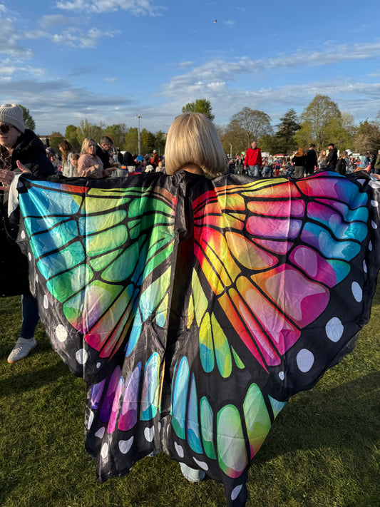 multicoloured butterfly wings cape