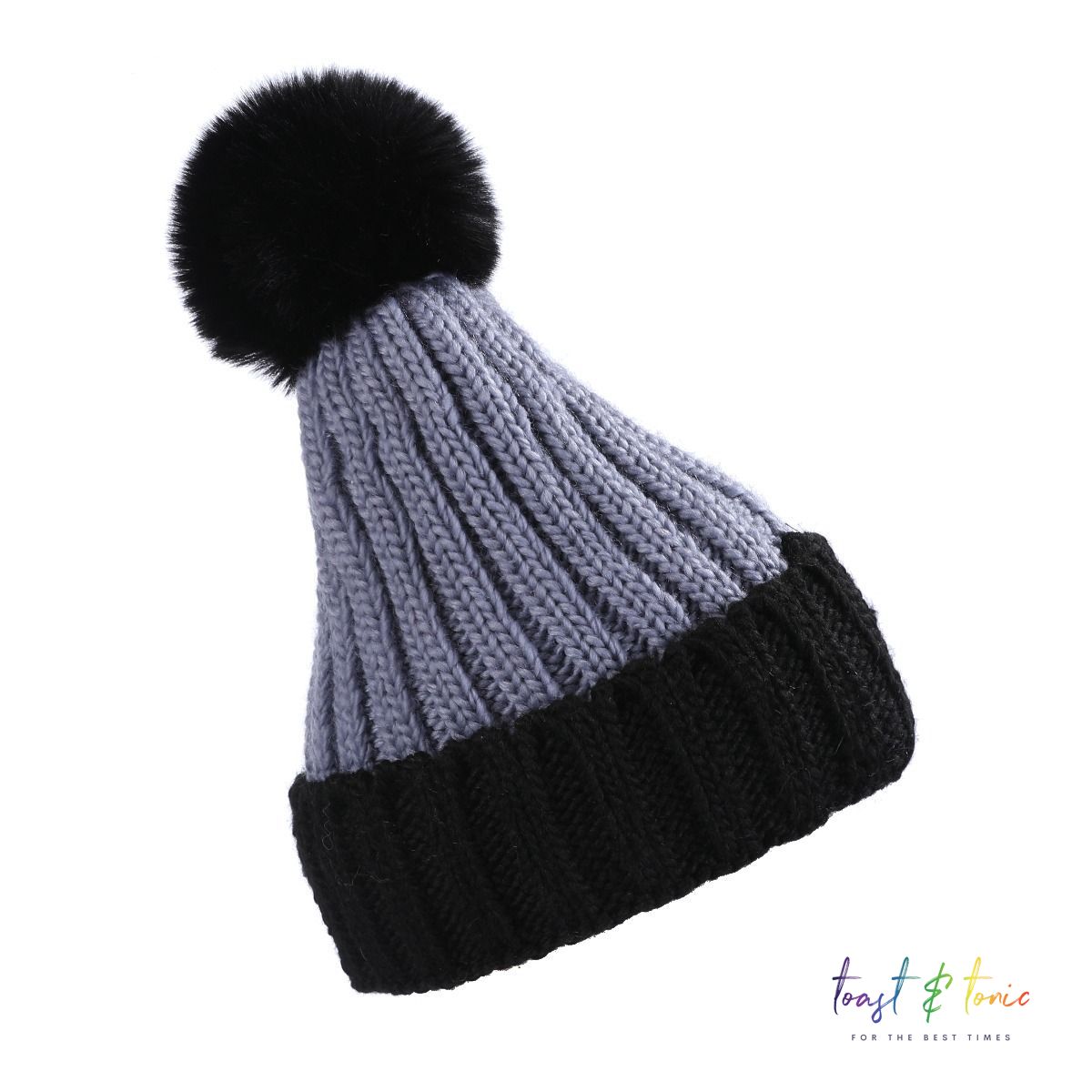 Bobble Hat - Grey & Black