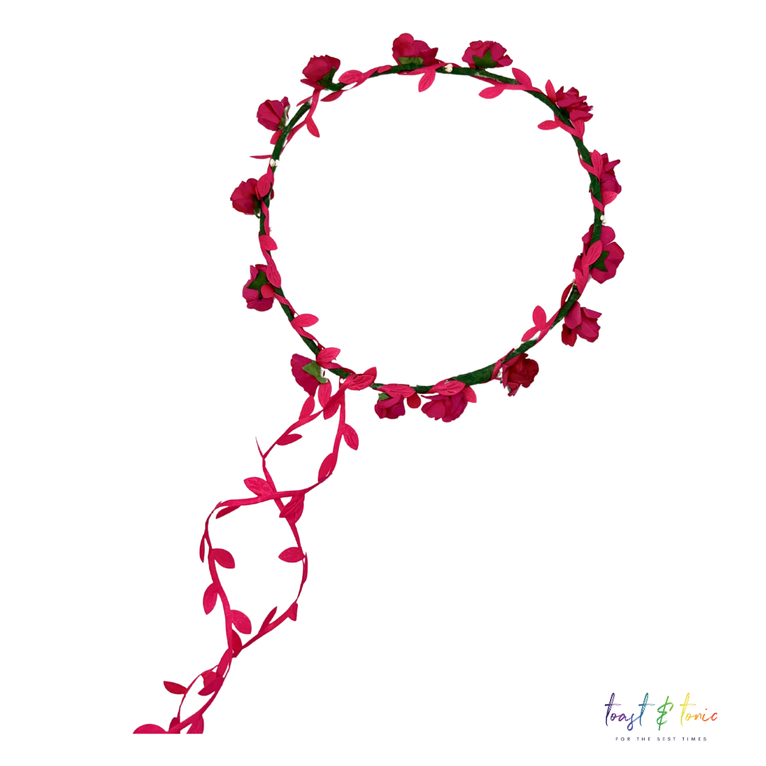 Flower Head Garland, Hot Pink Flower Hair Garland With Pink Trail
