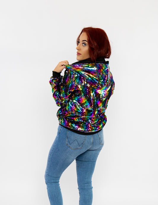 Rainbow Sequin Bomber Jacket