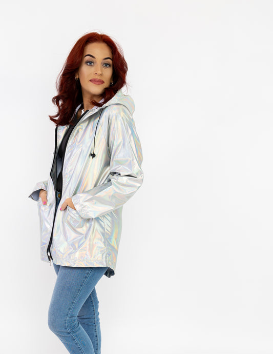 Silver Holographic Rain Coat