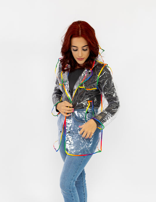 Clear Rain Mac - Multicoloured Edging