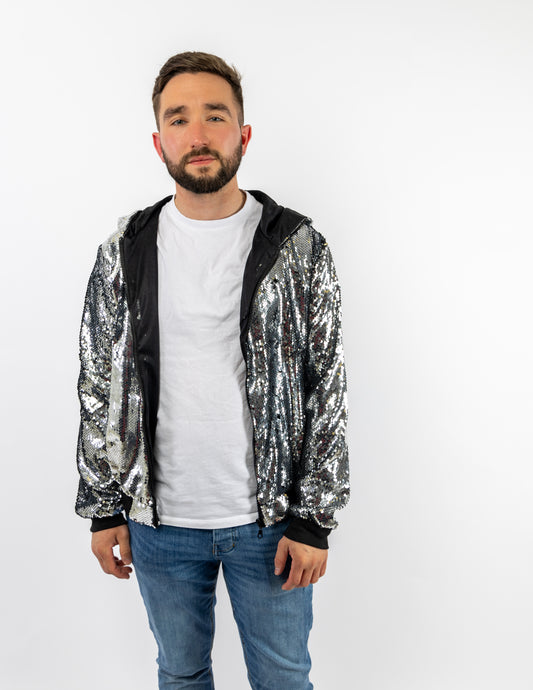 Silver Sequin Bomber Jacket