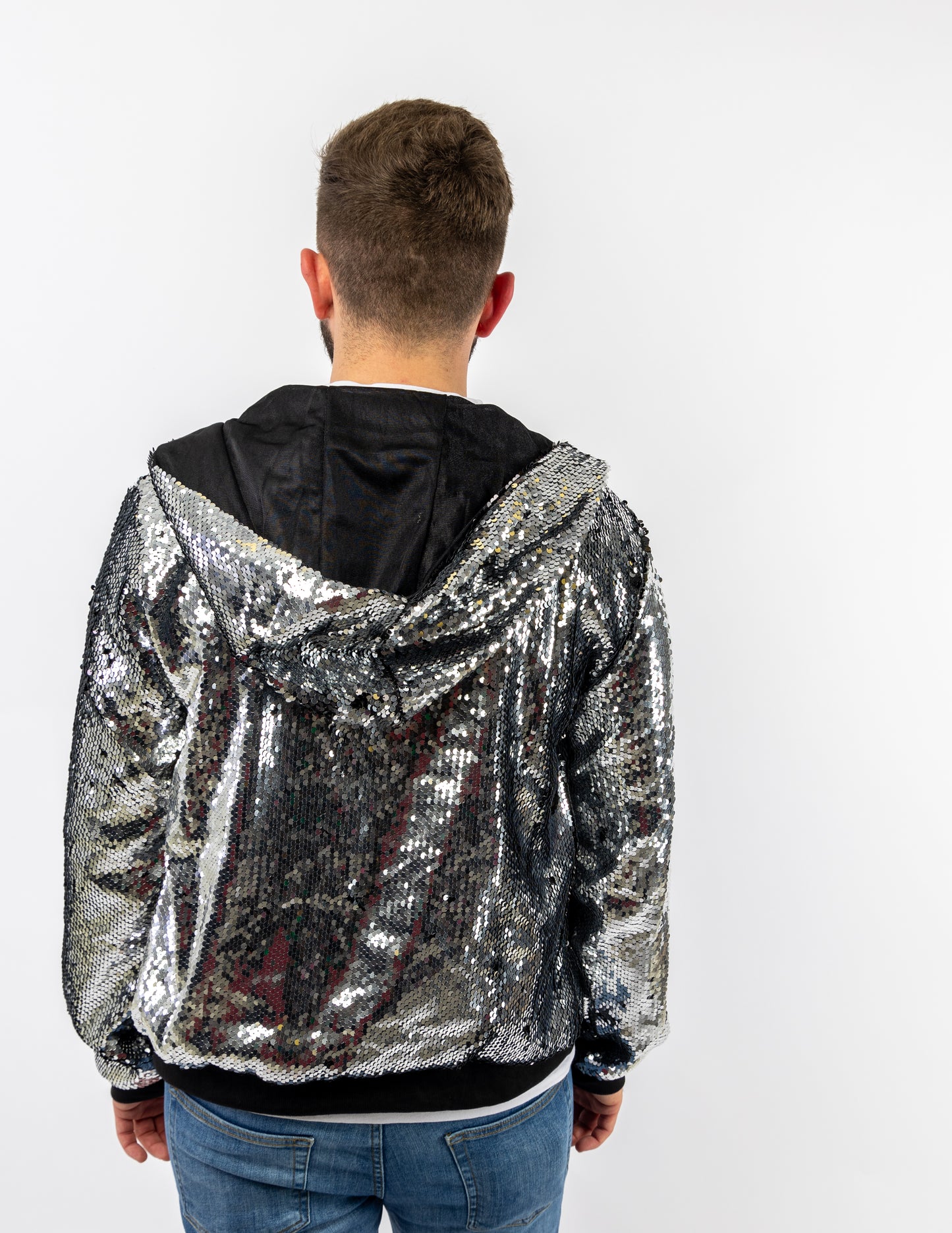 Silver Sequin Bomber Jacket
