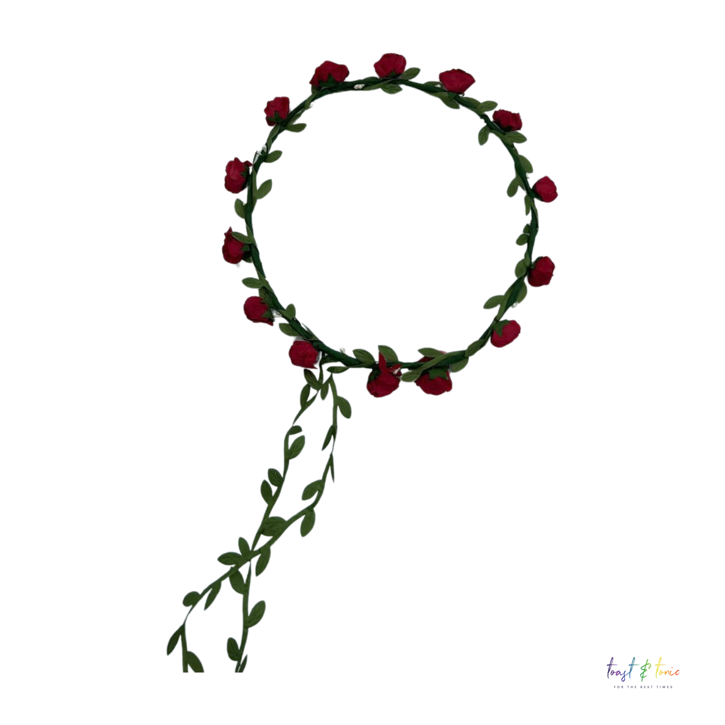 Red Flower Hair Garland With Green Trail, Flower Hair Garland