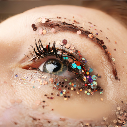festival glitter on womans face