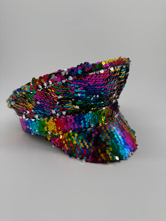 Captains Hat Sequin multi coloured rainbow