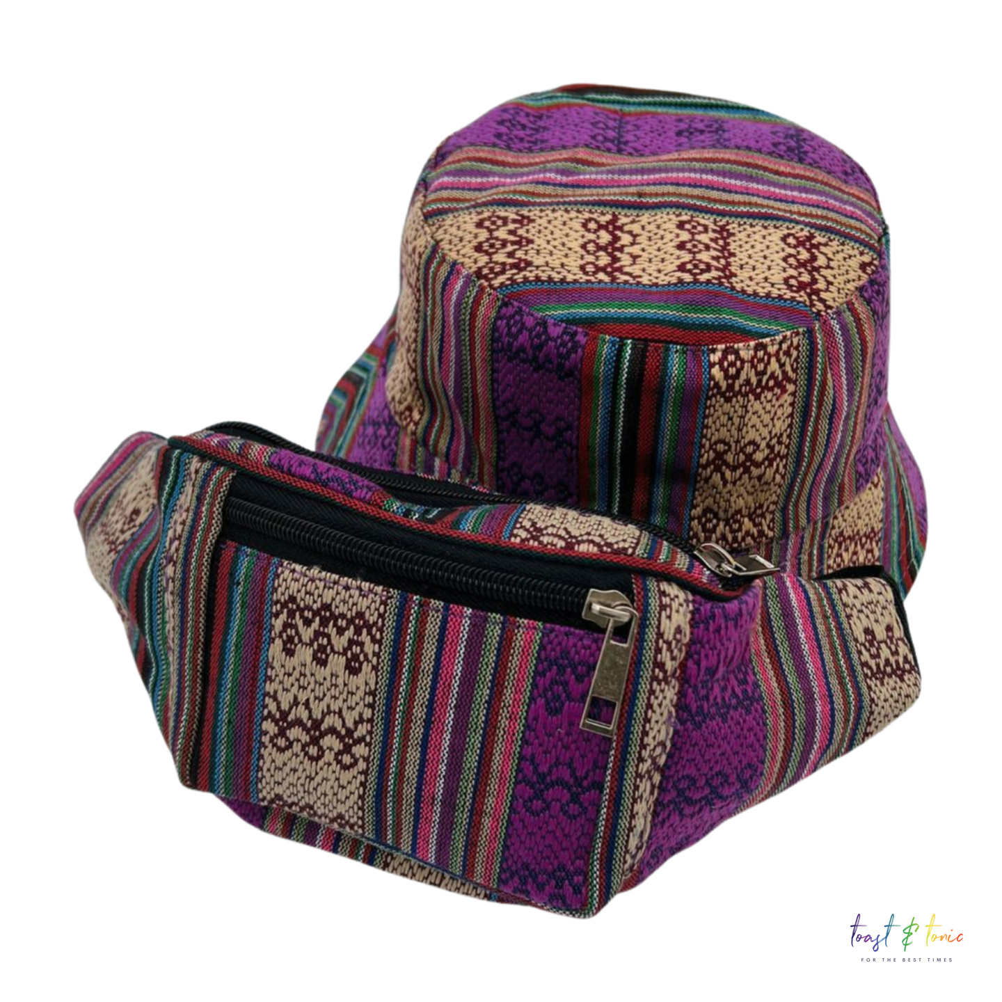 Purple Canvas Bum Bag and Bucket Hat