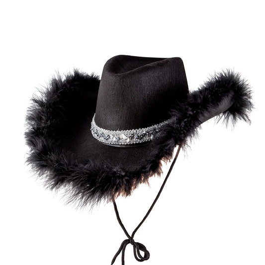 black marabou feather edged cowgirl hat