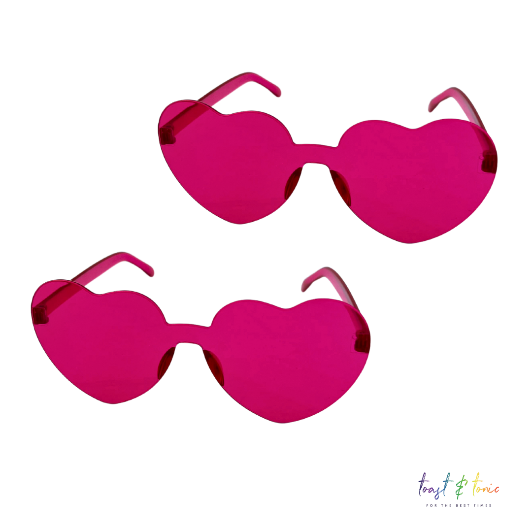 pack of 2 dark pink heart shaped sunglasses, rimless heart shaped sunglasses, frameless