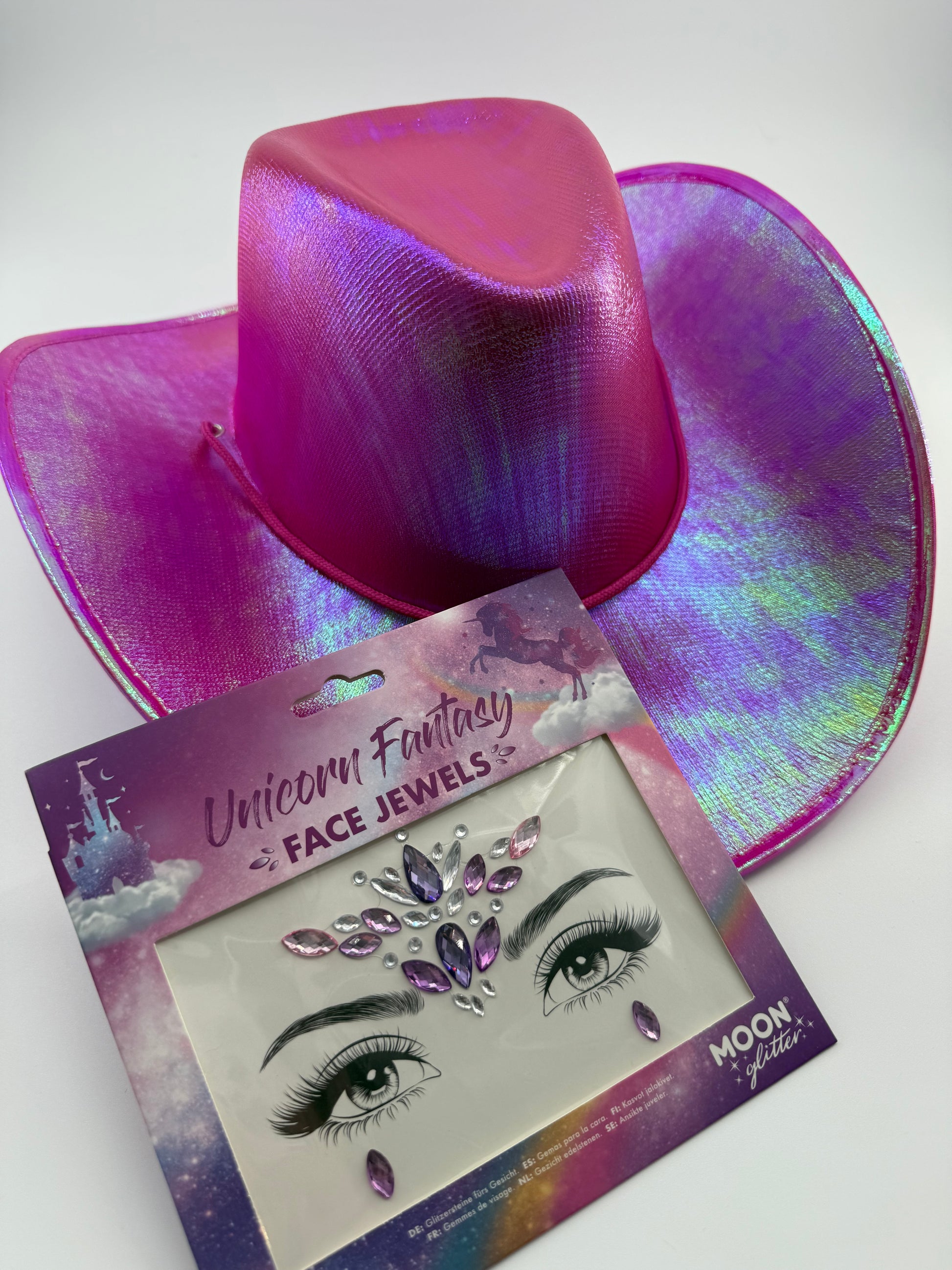face gems unicorn fantasy and hot pink cowboy hat bundle
