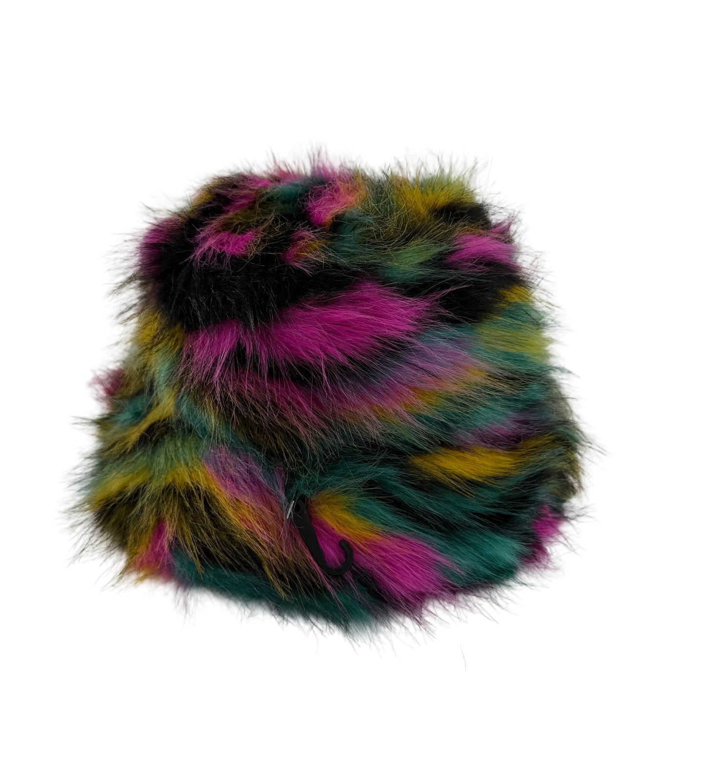 Multicolored fur hat on a white background