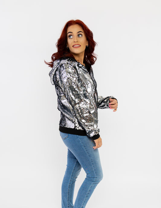 Silver sequin bomber jacket