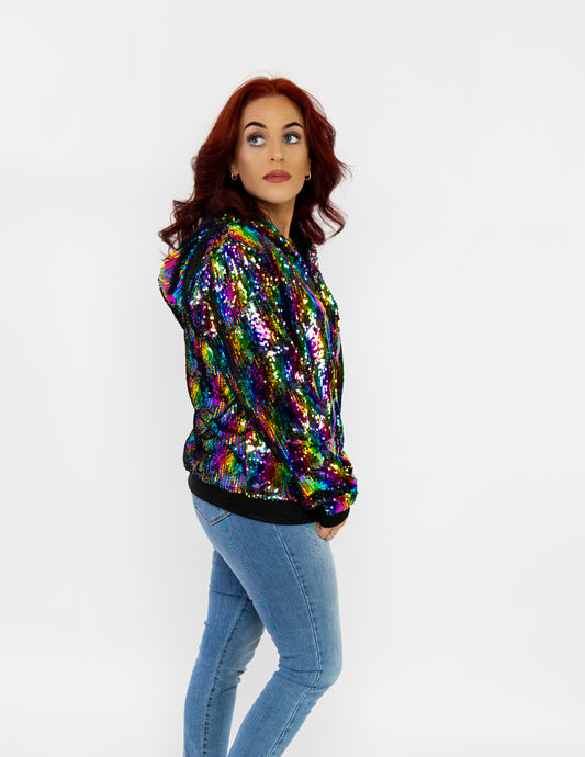 Rainbow Sequin Bomber Jacket