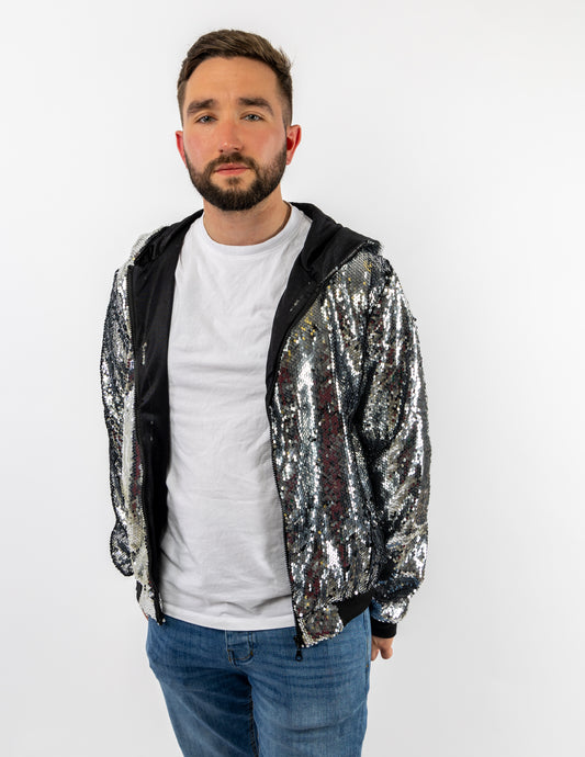 Silver Sequin Bomber Jacket