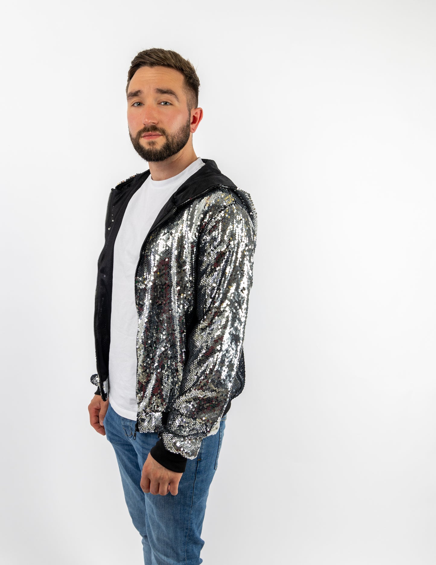 Silver Sequin Bomber Jacket