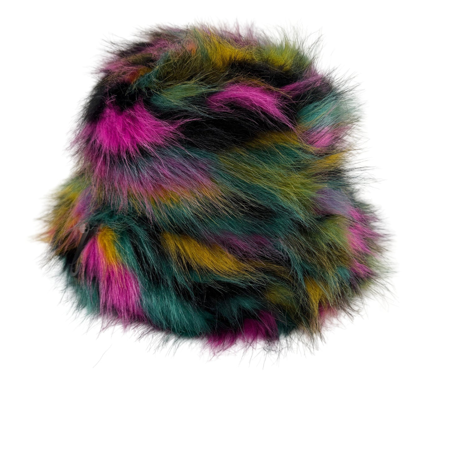 Multicolored fur hat on a white background