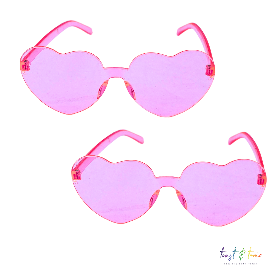 heart shaped sunglasses in pink - set of 2, rimless, frameless, plastic