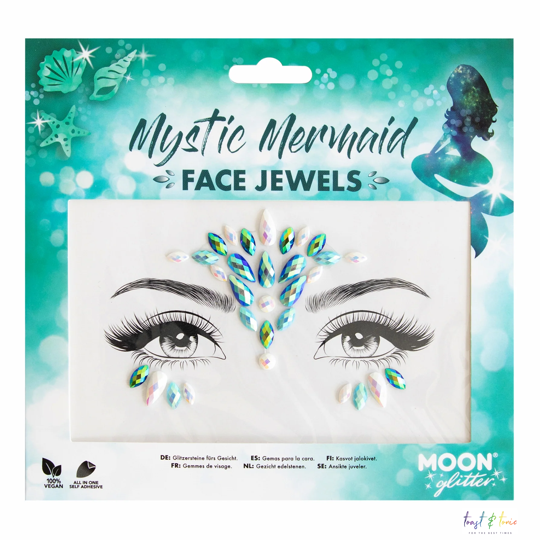 Face Jewels, Face Gems, Mystic Mermaid, Green, White, Clear, Moon Glitter